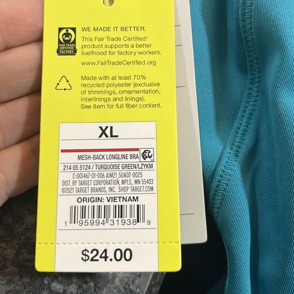 NWT, all in motion, sports bra, turquoise green, XL. - Picture 5 of 5